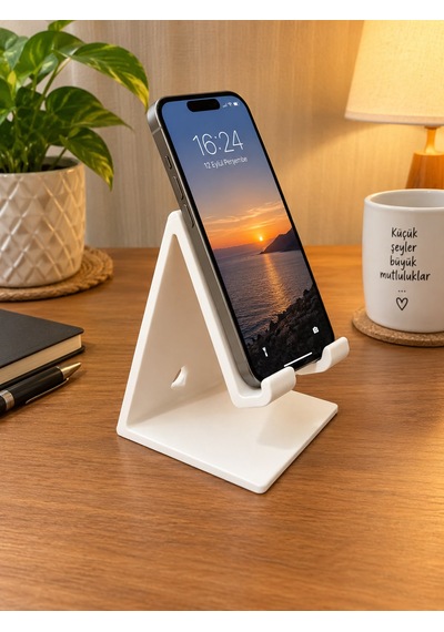 Telefon Tutucu Şarj Kablosu Takılabilir Telefon Standı Beyaz
