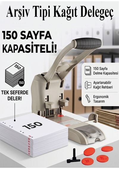 Büyük Delgeç 1 Adet Temat 2160n Arşiv Tipi Büyük Delegeç Kağıt 150 Sayfa Kapasiteli 2 Pin 10 Disk Ekstra Güçlü
