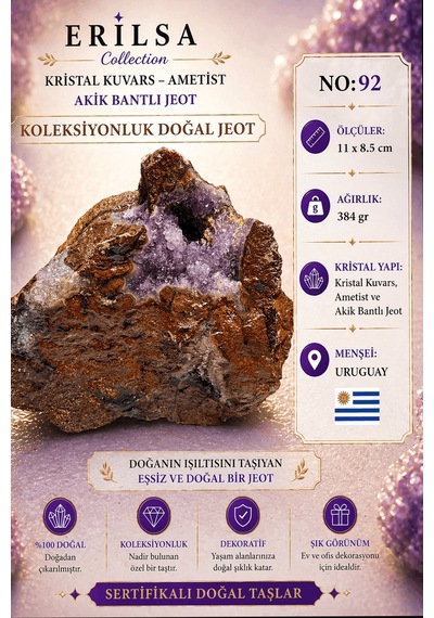 Sertifikalı Kristal Kuvars Ametist Akik Bantlı Jeot Doğal Taş Kol 80134876
