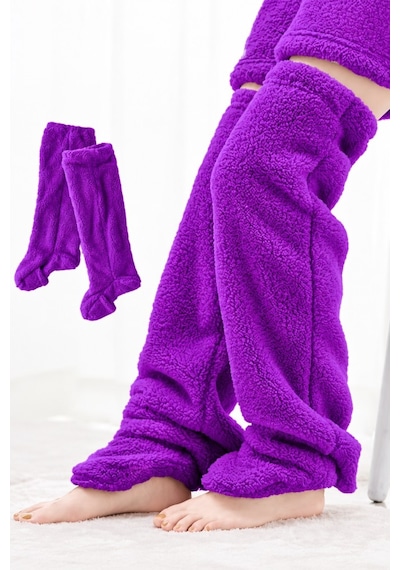 Mulberry Wellsoft Peluş Diz Üstü Ev Çorabı Uzun Çorap Mor