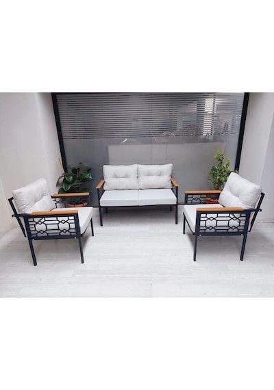 İnci Balkon-Bahçe-Kafe Çay Seti Koltuk Oturma Takımı-Oturma Grubu Kremlazer Krem