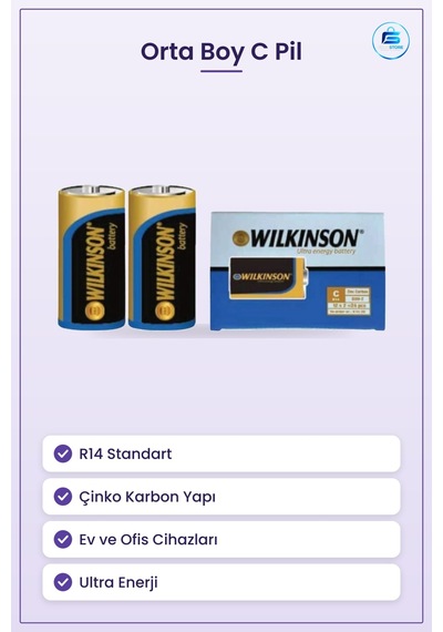 Orta Boy C Pil R14 Çinko Karbon Ultra Enerji Günlük Elektronik Ci