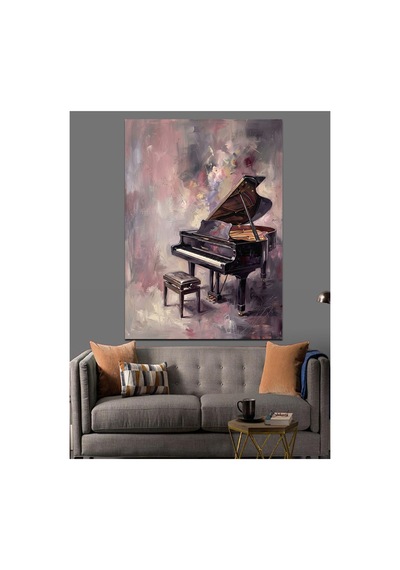 Bulutlar İçinde Klasik Kuyruklu Piyano Yağlı Boya Dokulu Kanvas Tablo Canvas Tablosu