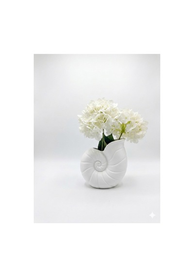3d Tasarım Deniz Kabuğu Vazo - Dekoratif Modern Saksı Ve Estetik Obje 17 Cm Beyaz