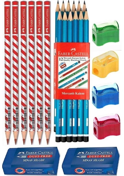 Faber Castell Siyah Kurşun Kalem 12 Adet Kırmızı Başlık Kalemi 6 Adet Sınav Silgisi 2 Adet Kalemtraş 4 Adet Kırmızı - Siyah
