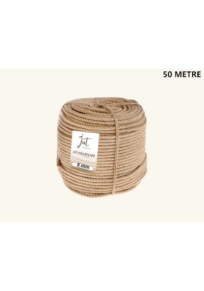 Jütburada Jüt Halat 8 Mm 50 Metre Hasır Dekor Süsleme İp