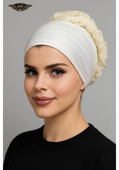 Aldaıyr Fırfır Bone Tesettür Bone Bej1