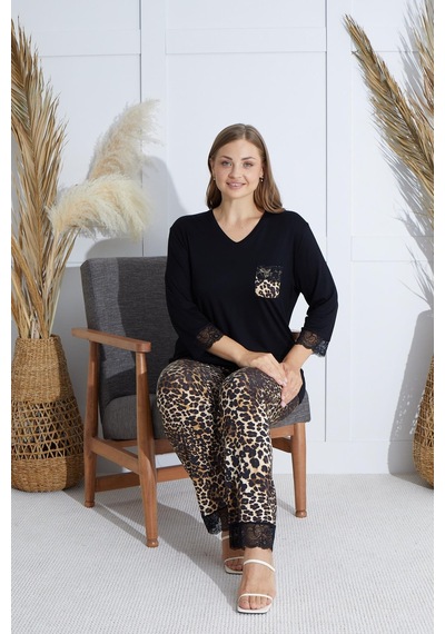 Sevim Kadın Büyük Beden Kısa Kol Siyah Pijama Takım C7t0n5o51 001