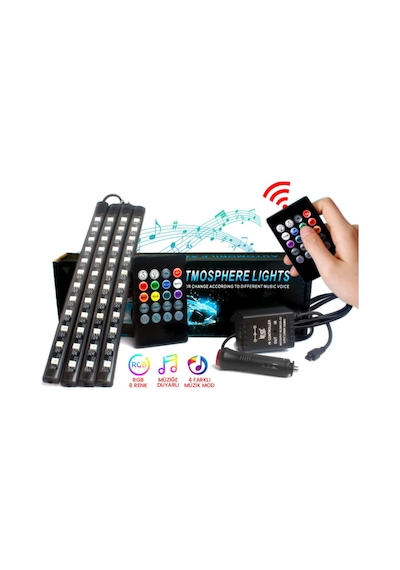 12 Led Ayak Altı Led Lamba Kumandalı Sese Duyarlı Çakmaklık Girişli Rgb Araç Içi Aydınlatma