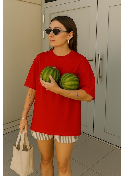 Oversize Unisex Tişört Kirmizi