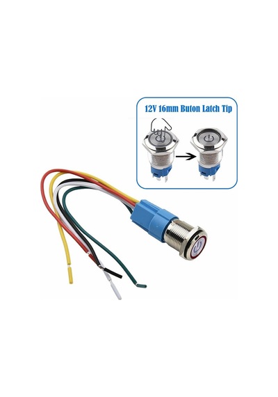 16mm Ledli Kablolu Latch Tip Metal Button 12V 16mm 1NO 1NC SPDT On Off Su Geçirmez Paslanmaz Çelik
