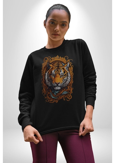 Kaplan Süs Unisex Siyah Baskılı Sweatshirt Siyah
