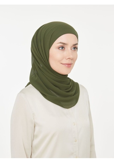 Melodi Scarf Kadın Tesettür Pratik Boru Boneli Hazır Şifon Şal Haki Haki