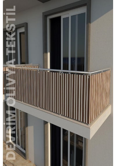 Devrim Olivya Tekstil Kahve-beyaz Balkon Demiri Perdesi Ve Korkuluk Perdesi - Her Ölçüde En X Boy Seçenekli Kahverengi