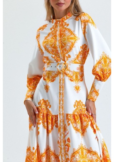 Wellway Atlas Kumaş Elbise Kemer Dahildir - Turuncu Nhn85 Turuncu