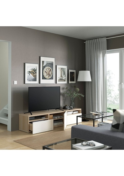 Tv Sehpası, Ağartılmış Meşe Görünümlü-parlak Cila-beyaz, 180x42x39 Cm, Selsvıken, Fren Raylı Beyaz Tv Sehpası, Ağartılmış Meşe Görünümlü-parlak Cila-beyaz, 180x42x39 Cm, Selsvıken, Fren Raylı Beyaz