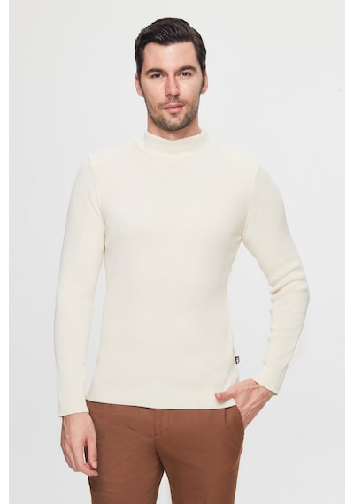 Twn Slim Fit Ekru Rib Örgü Yünlü Kazak 1ec060631770m E01