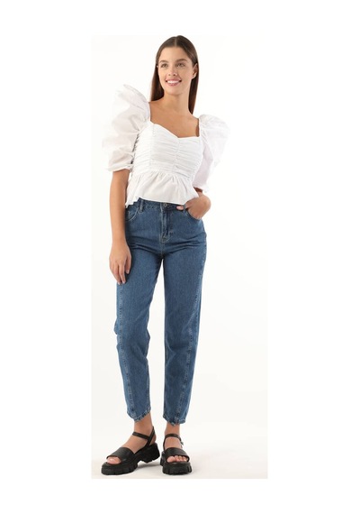 Kadın Yüksek Bel Jean Pantolon Mavi 001