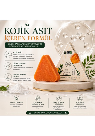 Kojic Turmeric Ginger Sabunu Leke Karşıtı Aydınlatıcı Cilt Tonu Eşitleyici Katı Sabun 100 Gr