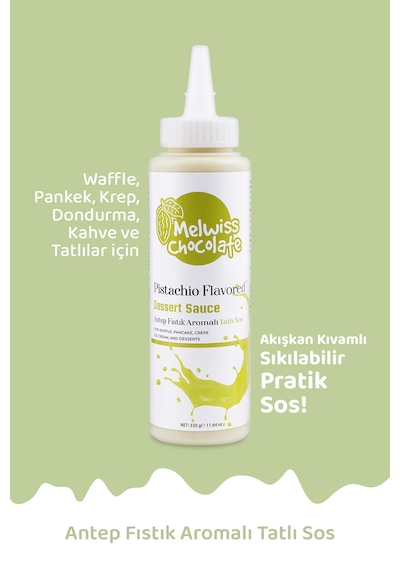 Melwiss Chocolate Antep Fıstık Aromalı Tatlı Sos 330 Gr - Waffle & Krep & Pankek Sosu
