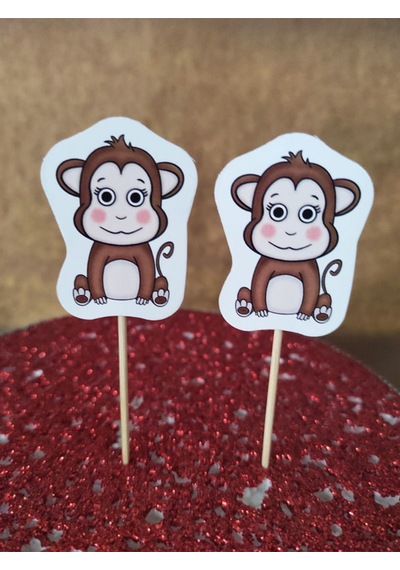 30 Adet Dekoratif Karton Sevimli Maymun Şeklinde Pasta Kürdanı 6,5 Cm