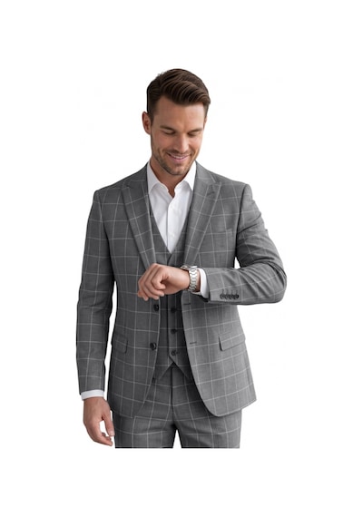 Deepsea Erkek Koyu Gri Slim Fit 3 Lü Takım Elbise Yelekli Ekose Desenli Çift Düğme Takım Elbise 2600501 Deepsea Erkek Koyu Gri Slim Fit 3 Lü Takım Elbise Yelekli Ekose Desenli Çift Düğme Takım Elbise 2600501