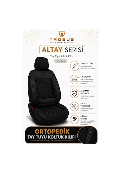 Mercedes E 2013 Ve Sonrası Uyumlu Altay Bel Destekli Tay Tüyü Siyah Koltuk Kılıfı Siyah