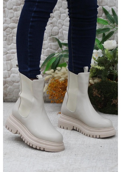 Mehmet Mete 351028 Bej Fashion Yiğimi Lastikli Sıcak Astar Kadın Bot 001