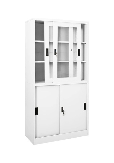 Tr Beyaz Çelik Ofis Dolabı, Sürgülü Kapılı 90 X 40 X 180 Cm, Kilitli Dosya Dolabı, 3 Ayarlanabilir Raf, Belgeler Genel