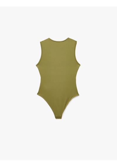 Koton Slim Fit Kolsuz Bisiklet Yaka Bodysuit Haki 7wak10014ek