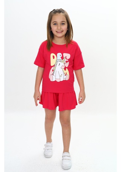 Toontoy Kids Toontoy Kız Çocuk Ponny Baskılı Şortlu Takım Koyu Fuşya