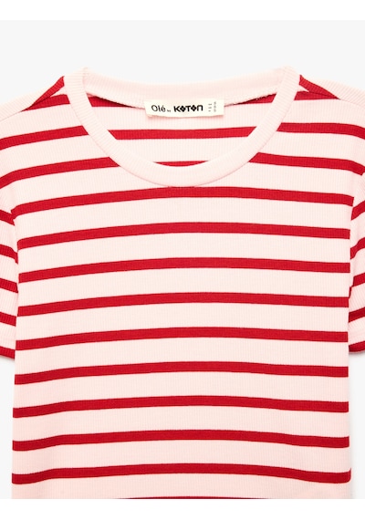 Koton Slim Fit Viskon Karışımlı Kısa Kollu Bisiklet Yaka Çizgili Tişört Kırmızı Çizgili 6sal10784ık Koton Slim Fit Viskon Karışımlı Kısa Kollu Bisiklet Yaka Çizgili Tişört Kırmızı Çizgili 6sal10784ık