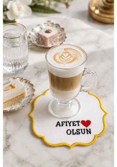 Gold Nakış İşlemeli 6'lı Kahve Yanı Sunum Peçetesi Çeyizlik Kahve Altı Sunum Peçetesi Zelmira Gümüş