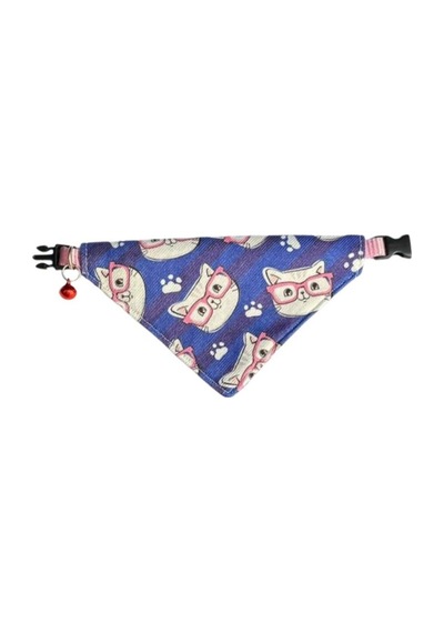 Cocopet Gözlüklü Kedi Desenli Ayarlanabilir Fular Bandana Kedi Tasması