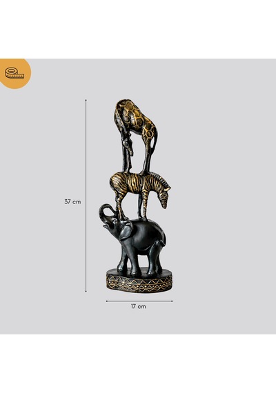 Safari Fil Zebra Zürafa Figür Siyah Eskitme Dekoratif Biblo
