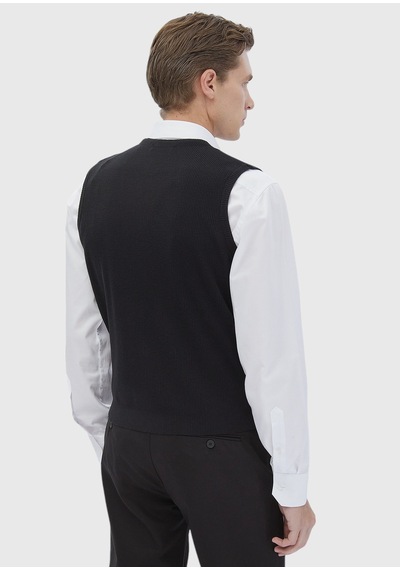 Ramsey Siyah Regular Fit V Yaka Casual Örme Triko Yelek