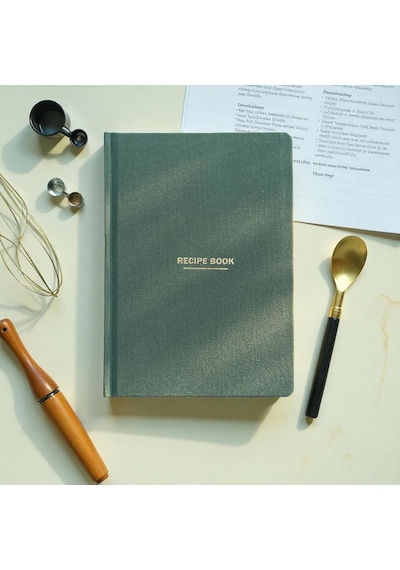 Tarif Defteri A5 Boyutunda Sert Kapaklı 100+ Tariflik Recipe Journal, Ölçü Tablosu, Not Alanı Yeşil