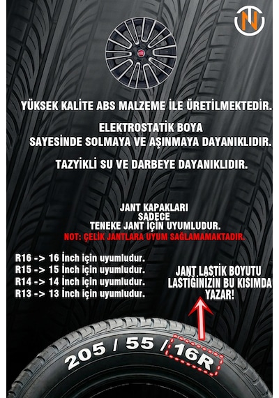 Fiat 15 İnç 5 Bijon Fiat Araçlar İle Uyumlu Kapağı Takım C119