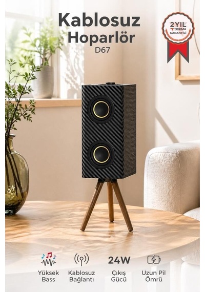 Kablosuz Hoparlör 24w 3000mah Taşınabilir Ayaklı D67 Müzik Aparatı Seyyar Alet Ses Aleti