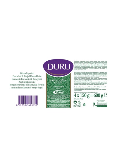 Duru Saf&doğal Zeytinyağı Sabun, 150 Gramx4 Sku: Smg8690010391278
