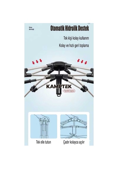 Kamptek 6 Kişilik Su Geçirmez Otomatik Kamp Çadırı - Çift Kapılı Taşıma Çantalı Kırmızı