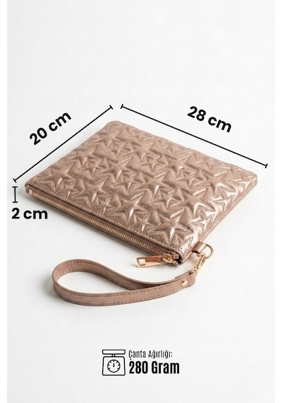 Gl-003 Yıldız Dikişli Kadın El Çantası Clutch Çanta Omuz Çantası Çapraz Çanta Pörtföy Çanta Bakır