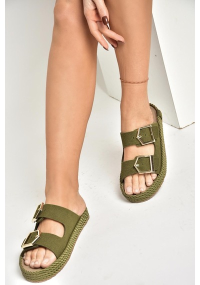 Fox Shoes U596030202 Haki Süet Kadın Terlik Haki