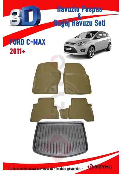 Ford C-Max 2011+ Bej Havuzlu Paspas Ve Bagaj Seti Bizymo Bej