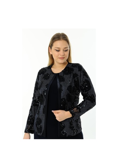 Ladies First Büyük Beden 3698 Siyah Ceket + Bluz Takım 001