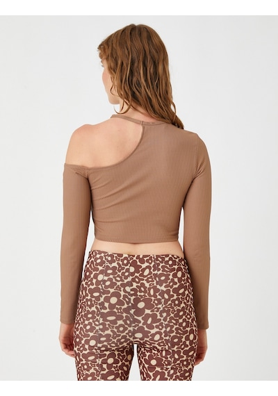 Koton Crop Tişört Uzun Kollu Pencere Detaylı Kahverengi 3wal10196ık 3WAL10196IK536 Kahve