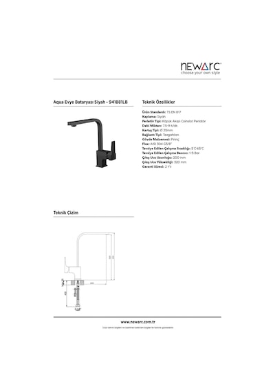 Newarc Aqua Evye Bataryası Köşe Borulu Siyah 941881-lb Diğer