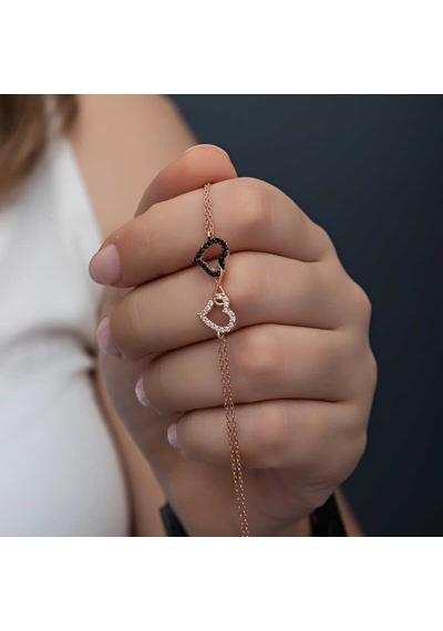 Gümüş Rose Kalpli Sonsuzluk Kadın Bileklik Çok Renkli
