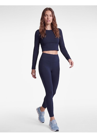 Koton Pamuklu Bisiklet Yaka Uzun Kollu Crop Spor Tişört Lacivert 7wak10097nk
