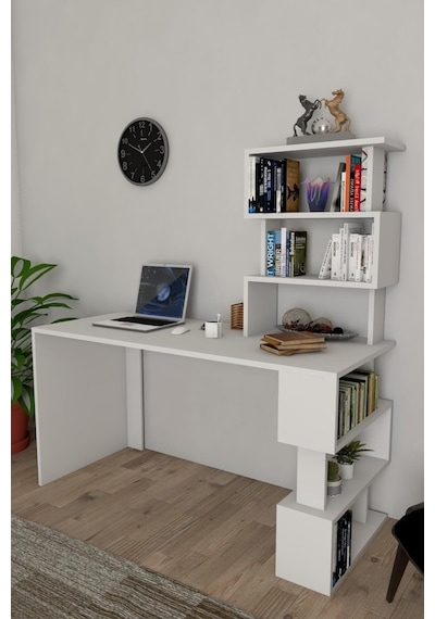 Moonlife Okyanus Kitaplıklı Çalışma Masası Beyaz